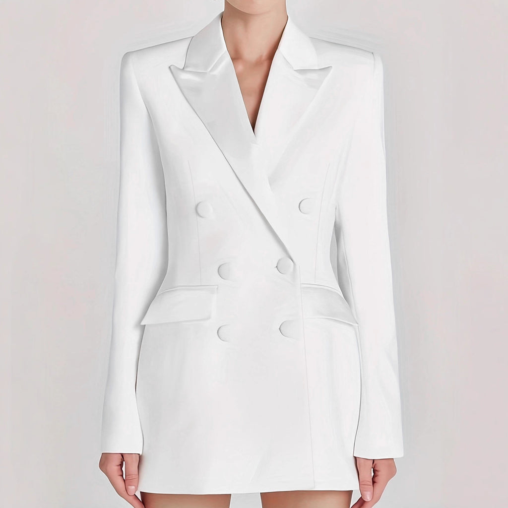 Autumn Party Commuter White Satin Suit Large Coat Outerwear Fashion Trend