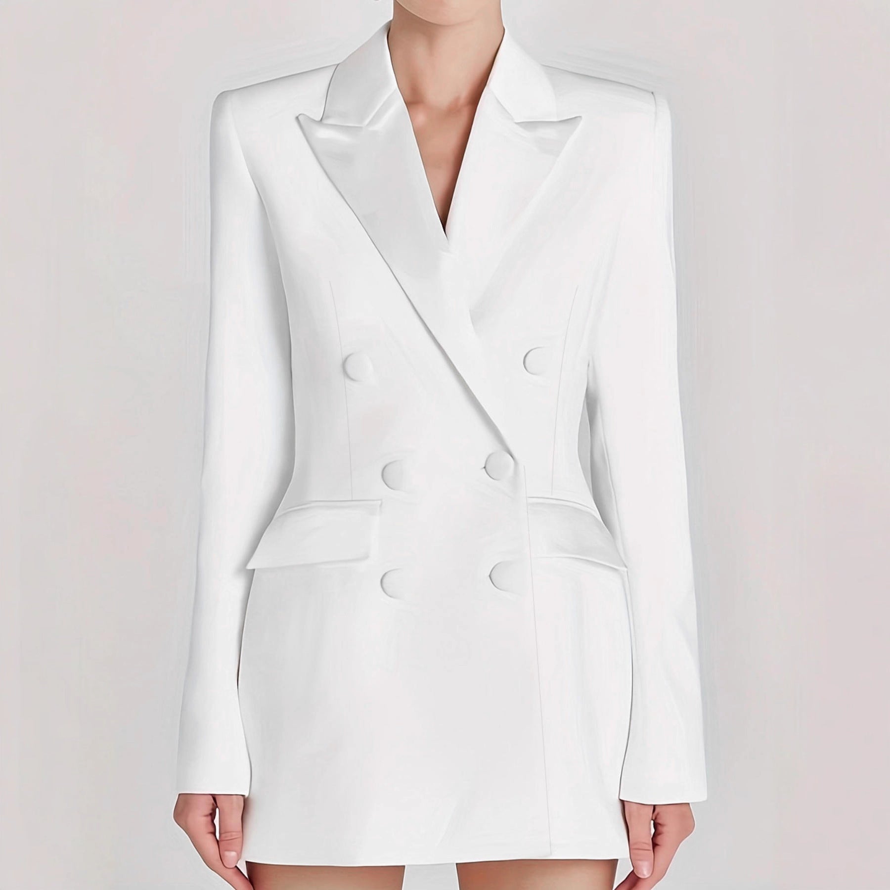 Autumn Party Commuter White Satin Suit Large Coat Outerwear Fashion Trend