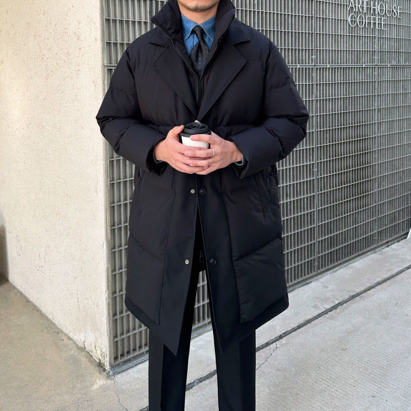 Retro Men's Mid-length Fake Two-piece Cotton-padded Jacket