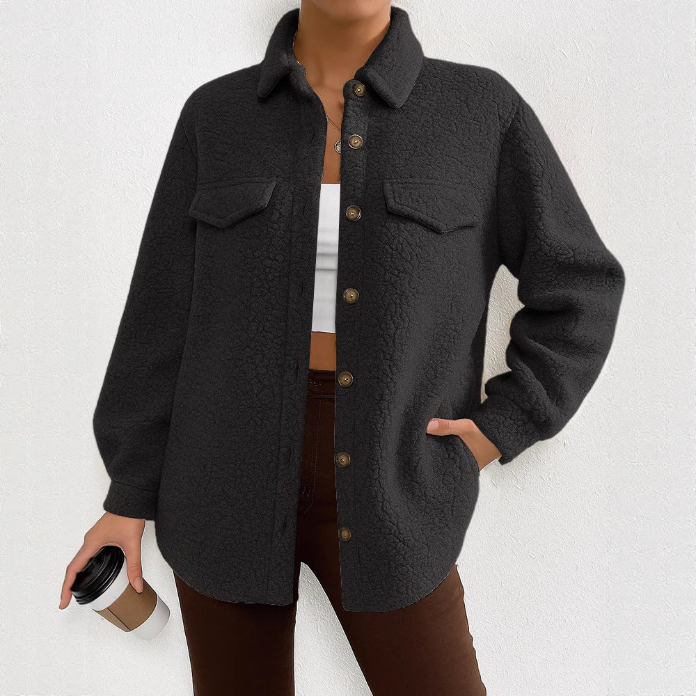 Women's Long Sleeve Lapel Fleece Coat Overcoat