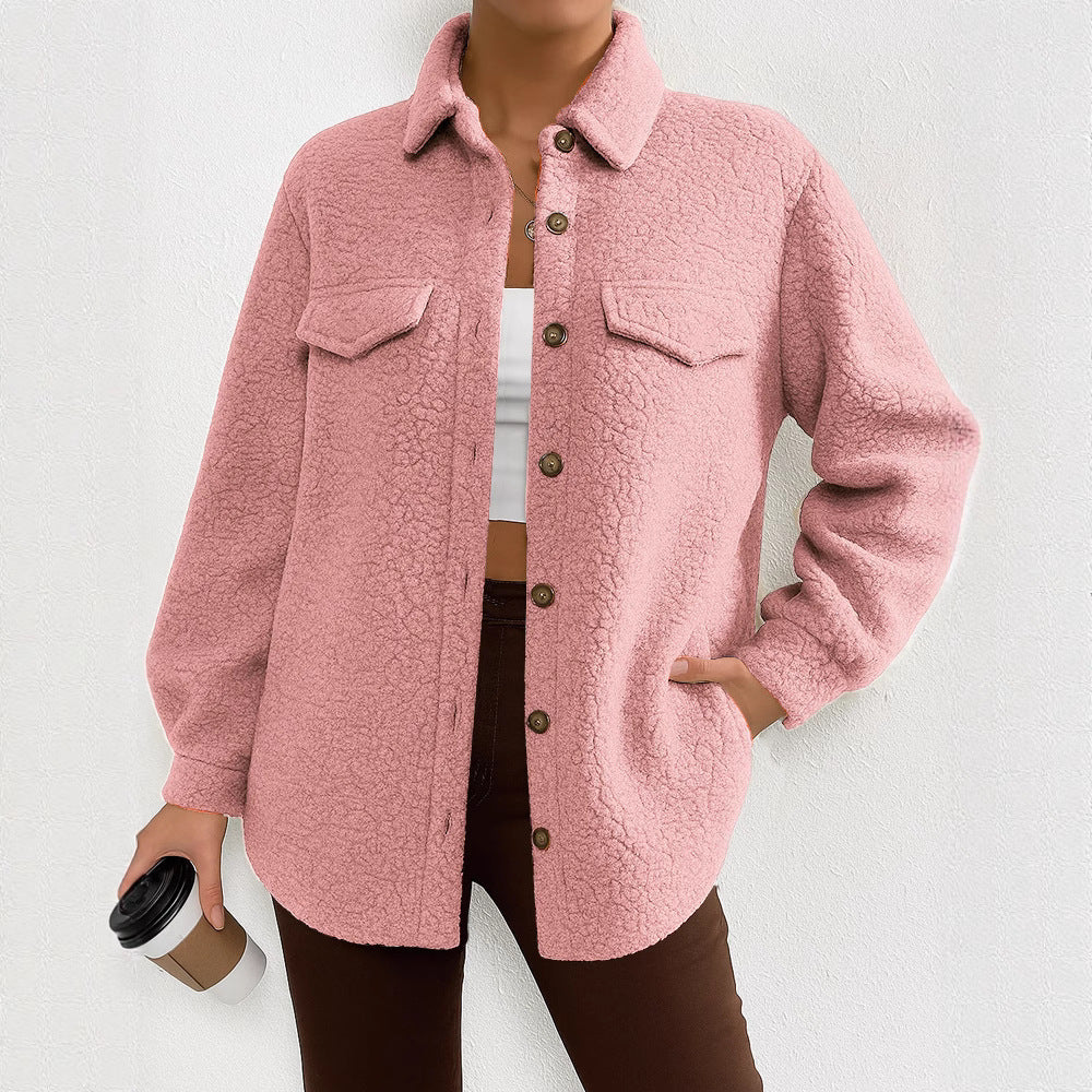 Women's Long Sleeve Lapel Fleece Coat Overcoat