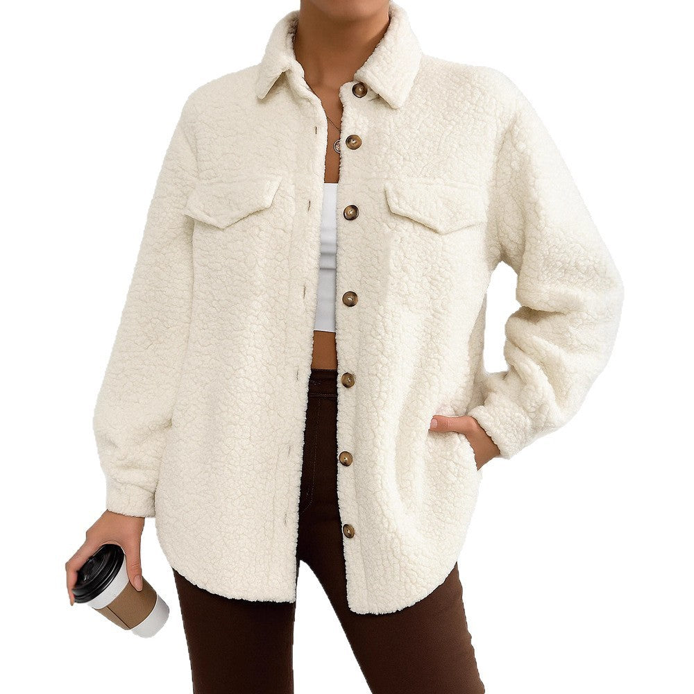 Women's Long Sleeve Lapel Fleece Coat Overcoat