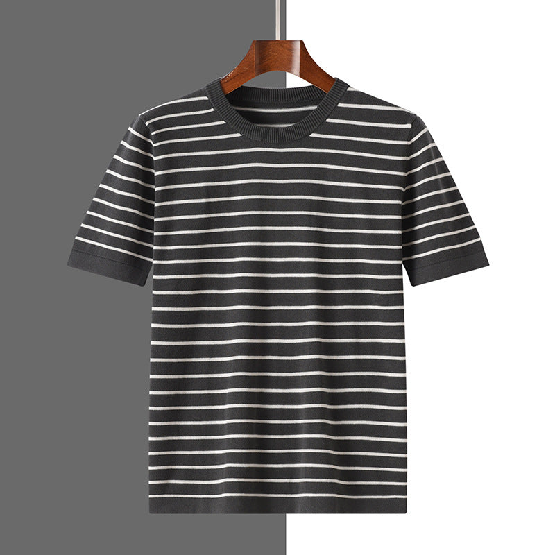 New Striped Round Neck Breathable Men's Short Sleeve