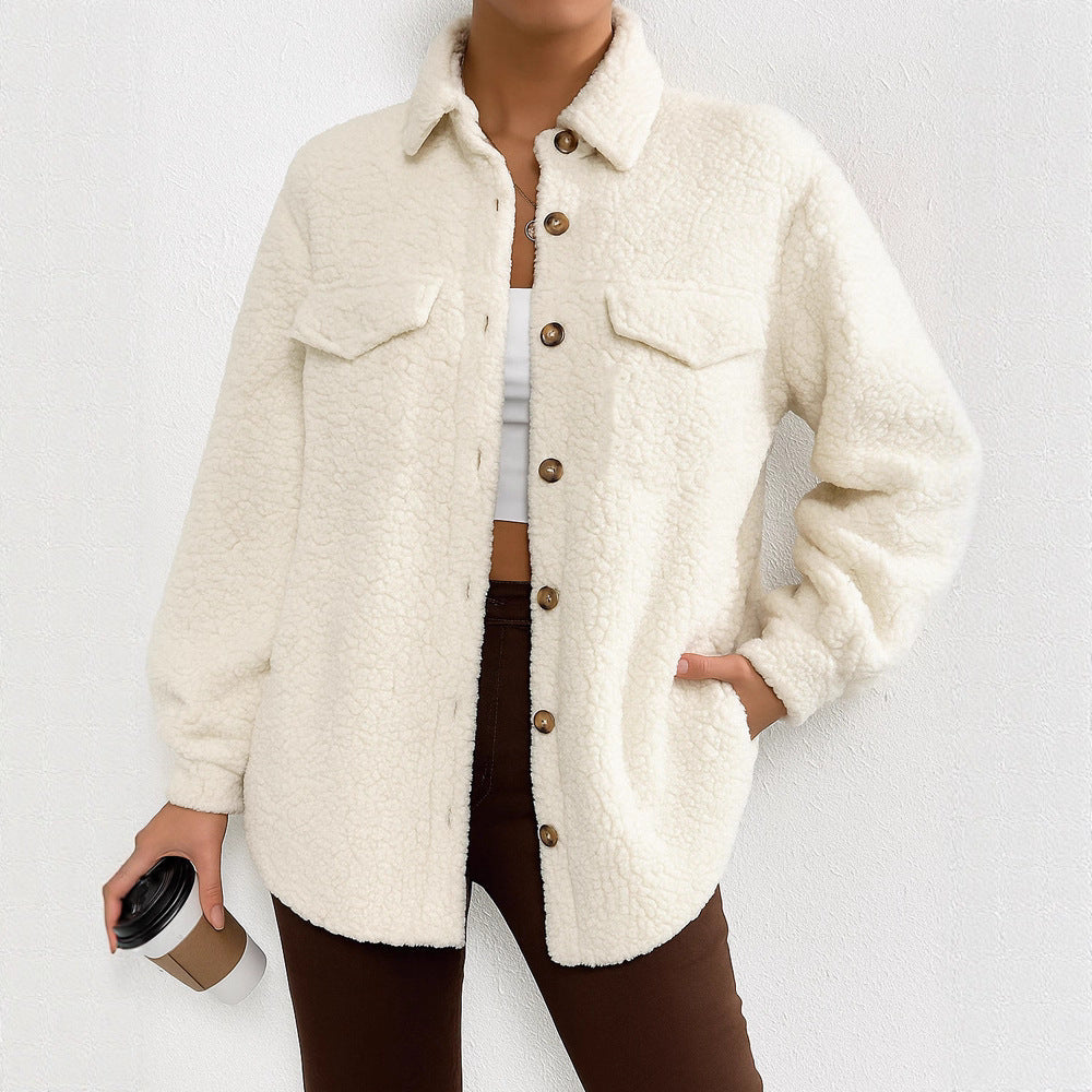 Women's Long Sleeve Lapel Fleece Coat Overcoat