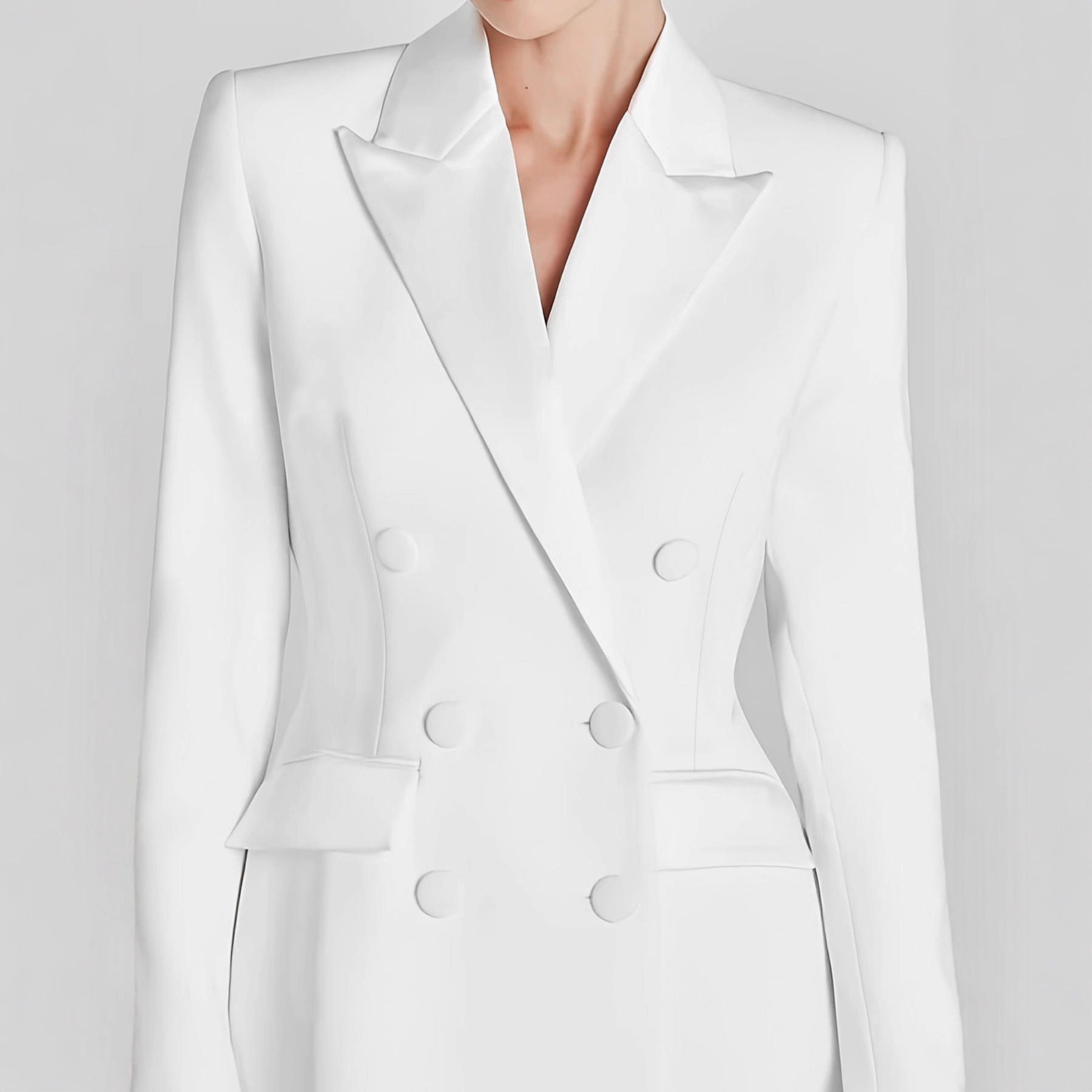 Autumn Party Commuter White Satin Suit Large Coat Outerwear Fashion Trend