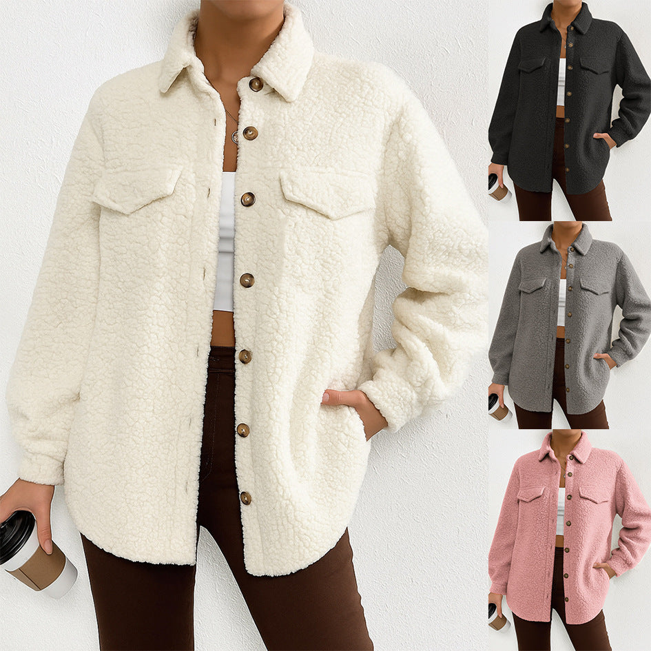 Women's Long Sleeve Lapel Fleece Coat Overcoat