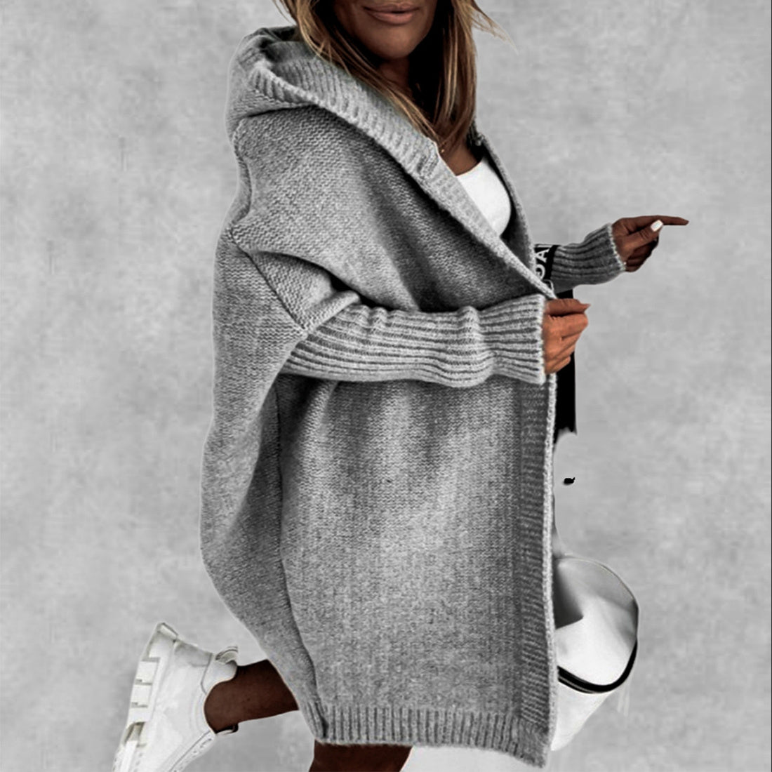 Ins Knitted Hooded Cardigan Fashion Loose Solid Color Batwing Sleeve Sweater Autumn And Winter Women's Clothing