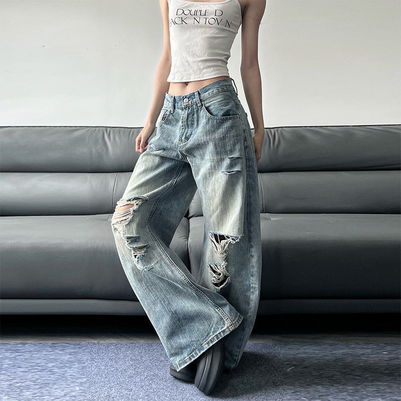 Design Sense Niche Loose Retro Destroyed Pants